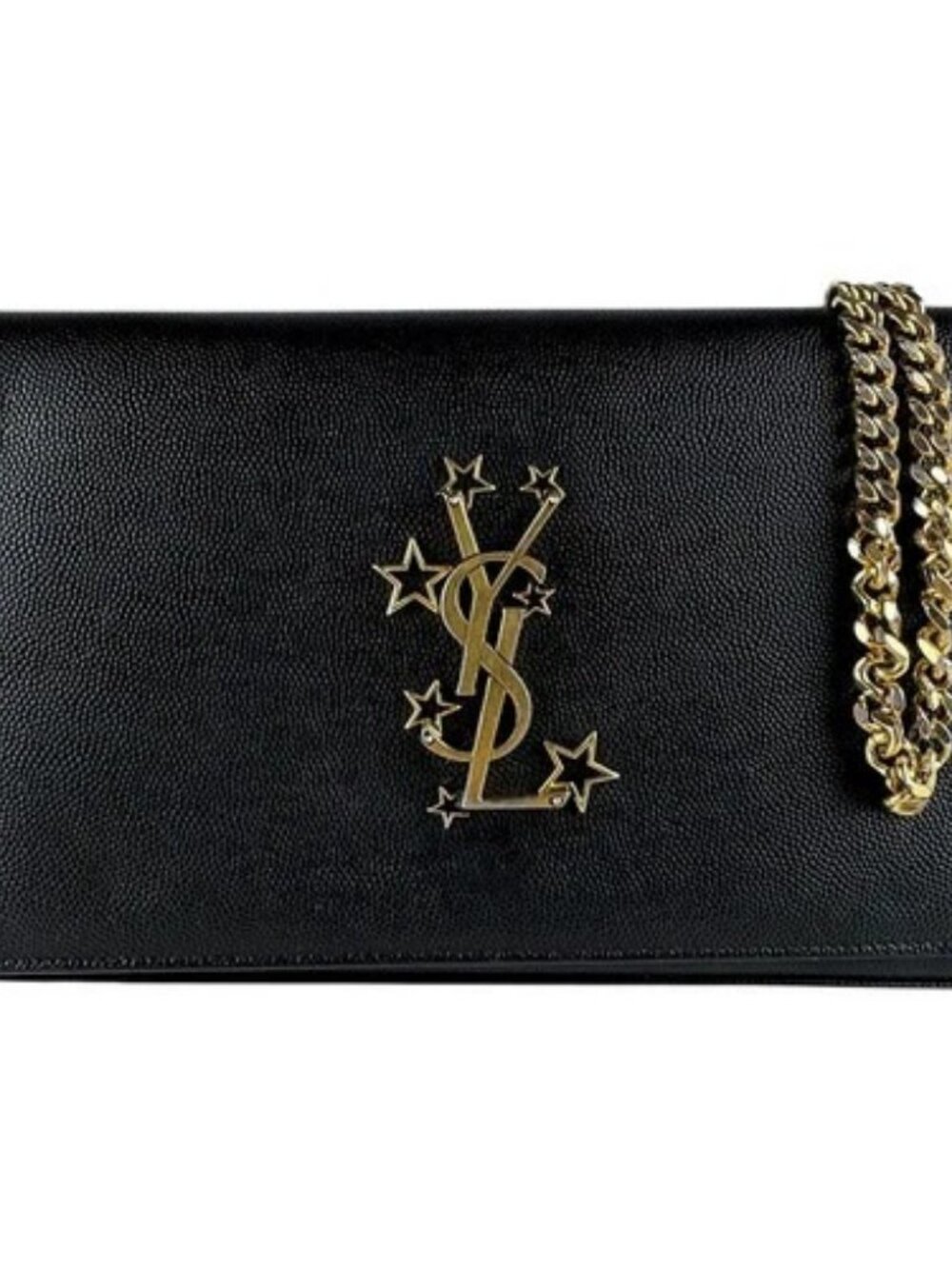 Auth SAINT LAURENT Chain Wallet Crossbody Bag Black/Gold Leather/Metal - z10088